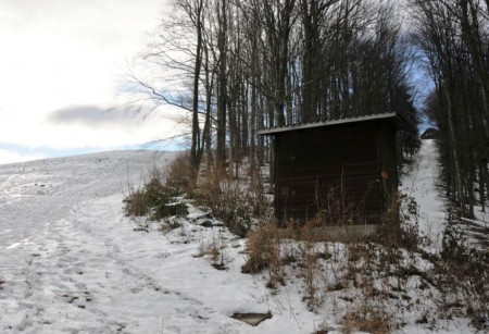 Rechts im Bild die ehemalige Trasse des Kirchenberg-Liftes zur Hütte hinauf