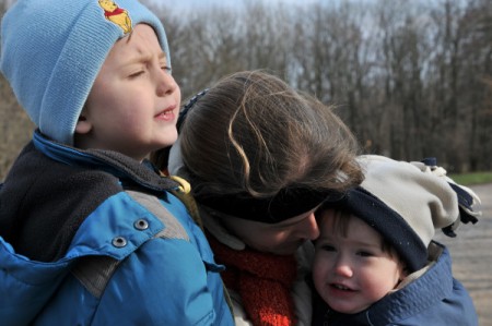 Den Kindern + Mutter war anfangs recht kalt (6 Grad C)