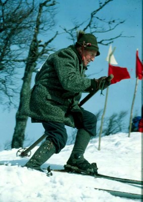 Mein Vater Peregrin beim Nostalgieschirennen 1994 - ältester Teilnehmer mit 77 Jahren