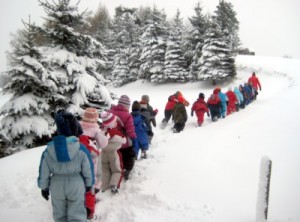 schön im Gänsemarsch geht's rauf zur Fischer-Hütte